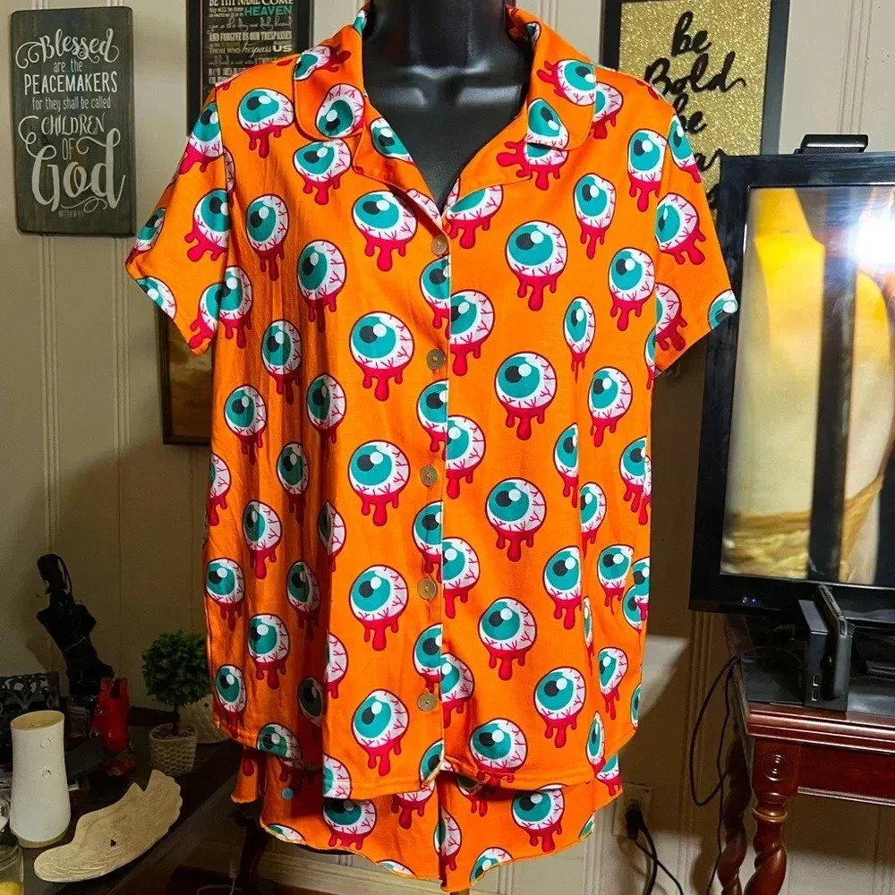 Modcloth Orange Eyeball Print Pajama Set